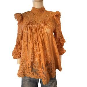 Zimmermann Orange Lace Blouse
